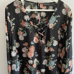 Forever 21 3X Black Long Sleeve Floral Print Top